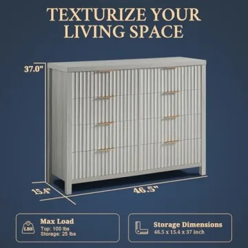 OAKHAM HOME Stylish Fluted Dresser with 8 Drawers