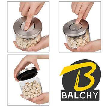 Balchy 5-Piece Canisters Sets with Silicone Seal Borosilicate Glass Jars Vacuum Seal for Tea Coffee Sugar Pop Flour Canister for Kitchen