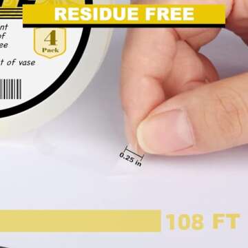 ARIFLOR 4Packs Clear Floral Tape - 1/4 inches Wide Floral Vase Tape, Clear Waterproof Floral Tape fo...