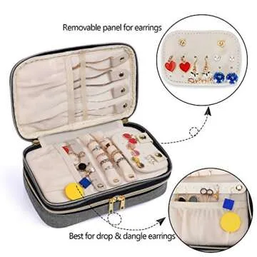Teamoy Double Layer Jewelry Organizer, Jewelry Travel Case for Rings, Necklaces, Earrings, Bracelets and More(Medium, Gray)