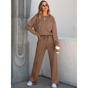 ANRABESS Women 2 Piece Set Long Sleeve Sweatsuit Sweatpants Tracksuit Sweat Casual Matching 2024 Travel Fall Trendy Outfits Brown Large