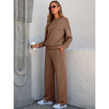 ANRABESS Women 2 Piece Set Long Sleeve Sweatsuit Sweatpants Tracksuit Sweat Casual Matching 2024 Travel Fall Trendy Outfits Brown Large