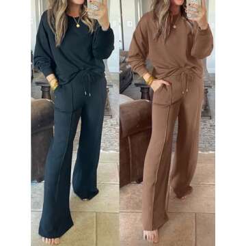 ANRABESS Women 2 Piece Set Long Sleeve Sweatsuit Sweatpants Tracksuit Sweat Casual Matching 2024 Travel Fall Trendy Outfits Brown Large