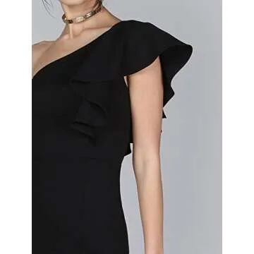Floerns Women's Ruffle One Shoulder Split Midi Party Bodycon Dress Black S