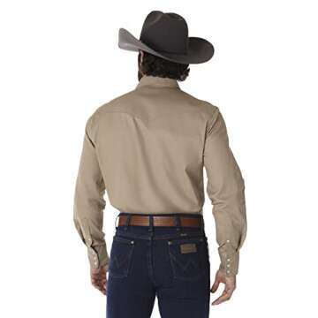 Wrangler Men's Authentic Cowboy Cut Work Western Long-Sleeve Firm Finish Shirt, Khaki, X-Large