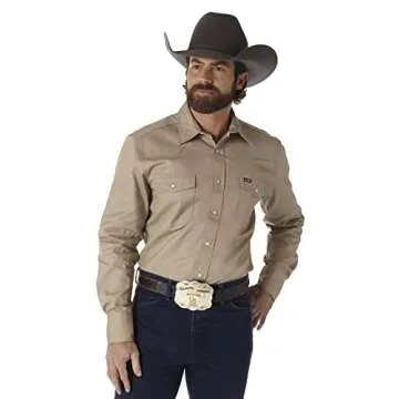 Wrangler Men's Authentic Cowboy Cut Work Western Long-Sleeve Firm Finish Shirt, Khaki, X-Large