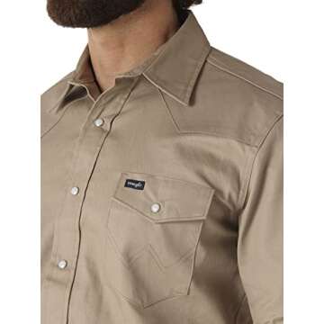 Wrangler Men's Authentic Cowboy Cut Work Western Long-Sleeve Firm Finish Shirt, Khaki, X-Large