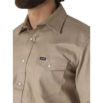 Wrangler Men's Authentic Cowboy Cut Work Western Long-Sleeve Firm Finish Shirt, Khaki, X-Large