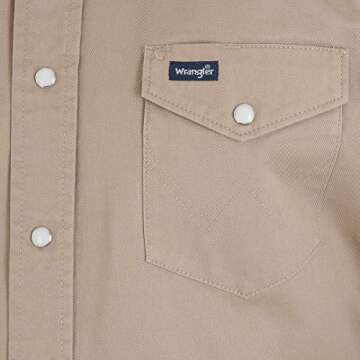 Wrangler Men's Authentic Cowboy Cut Work Western Long-Sleeve Firm Finish Shirt, Khaki, X-Large