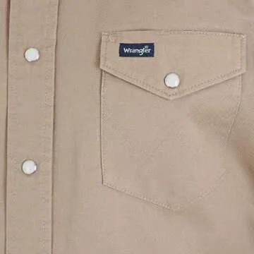 Wrangler Men's Authentic Cowboy Cut Work Western Long-Sleeve Firm Finish Shirt, Khaki, X-Large