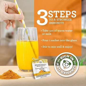GuruNanda Golden Immunity Instant Drink Mix with Turmeric & Black Pepper - Rich in Antioxidants to Support Immune System & Digestive Health - Saffron & Almond Flavored, On-The-Go Sachets (30 Count)