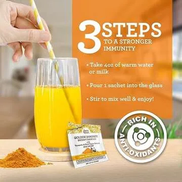 GuruNanda Golden Immunity Instant Drink Mix with Turmeric & Black Pepper - Rich in Antioxidants to Support Immune System & Digestive Health - Saffron & Almond Flavored, On-The-Go Sachets (30 Count)
