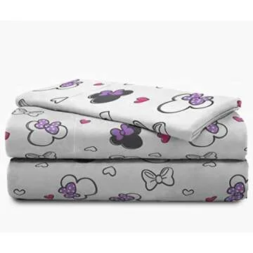 Disney Minnie Mouse Purple Love Twin Sheet Set - Super Soft and Cozy Kid’s Bedding - Fade Resistant Polyester Microfiber Sheets (Official Disney Product)