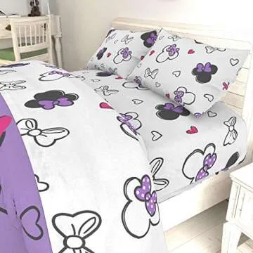 Disney Minnie Mouse Purple Love Twin Sheet Set - Super Soft and Cozy Kid’s Bedding - Fade Resistant Polyester Microfiber Sheets (Official Disney Product)