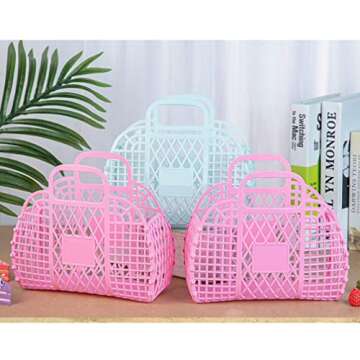 80's Retro Style Jelly Purse Retro Jelly Beach Bag Summer Child Bag Plastic Storage Basket Kids Baby Wedding Flower Girl Bachelorette Favors Boo Bags (022pink)
