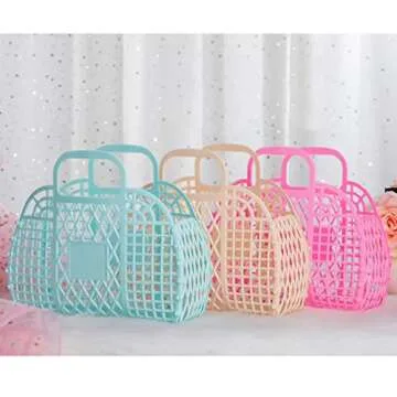 80's Retro Style Jelly Purse Retro Jelly Beach Bag Summer Child Bag Plastic Storage Basket Kids Baby Wedding Flower Girl Bachelorette Favors Boo Bags (022pink)