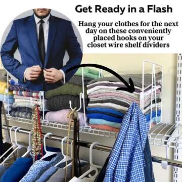 Evelots Wire Shelf Dividers - Extra Closet Organization and Storage for Home or Office -4 Pack- New Removable Hooks - Tall Shelf Separators - Easy to Clip -No Tool- Sturdy Coated Steel - 12 Inch Tall