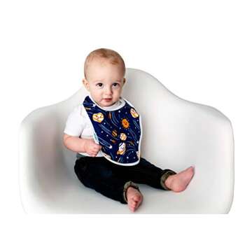 KUDL Baby Bibs Large Burpy Cloth 4 Pack Gift Set Soft Absorbent Feeding Reflux Drool Teething Bibs, Adjustable Snap Buttons, Funny Designs for Boys & Girls (Space)