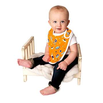 KUDL Baby Bibs Large Burpy Cloth 4 Pack Gift Set Soft Absorbent Feeding Reflux Drool Teething Bibs, Adjustable Snap Buttons, Funny Designs for Boys & Girls (Space)
