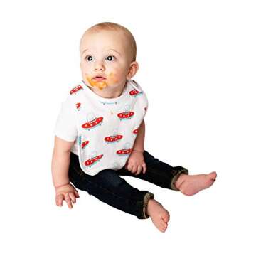 KUDL Baby Bibs Large Burpy Cloth 4 Pack Gift Set Soft Absorbent Feeding Reflux Drool Teething Bibs, Adjustable Snap Buttons, Funny Designs for Boys & Girls (Space)