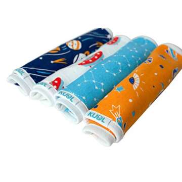 KUDL Baby Bibs Large Burpy Cloth 4 Pack Gift Set Soft Absorbent Feeding Reflux Drool Teething Bibs, Adjustable Snap Buttons, Funny Designs for Boys & Girls (Space)