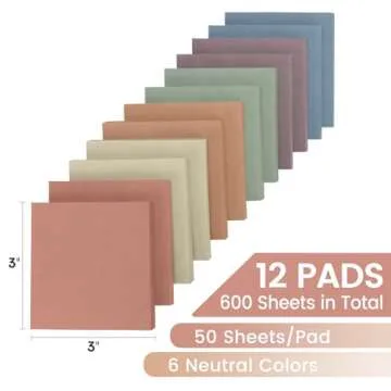 Sticky Notes, 12 Pads, 3x3 inches, Aesthetic Vintage Self-Sticky Note Pads, Ideal for Office, Study,...