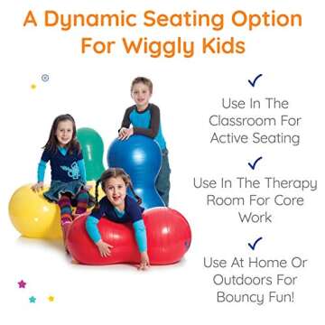 Fun and Function - Peanut Ball for Kids - Physical Therapy Ball - Physio Roll Peanut Ball - Peanut Ball for Kids Therapy - Sensory Peanut Ball - Green - Small (14” x 34.5”)