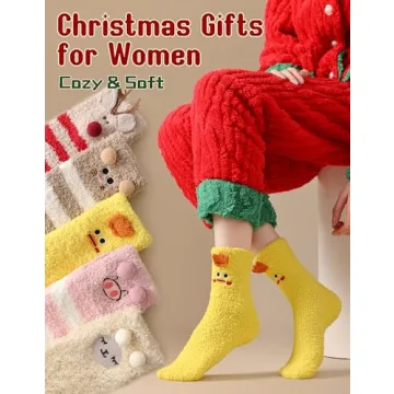 TEHOOK Womens Fuzzy Socks Soft Cozy Fluffy Slipper Socks Winter Warm Plush Sleeping Socks Christmas Stocking Stuffers Gifts for Women