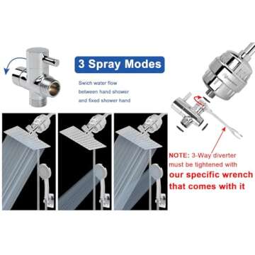 NearMoon Filtered Shower Head, High Pressure 8″Square, 5 settings Handheld Rain Shower Filter Combo with Self-adhesive Holder/1.5M Hose -1 Replaceable Filter Cartridge (Chrome Finish)