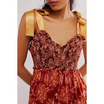 ABYOVRT Floral Maxi Dress with Pockets for Women