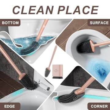 Sellemer Toilet Brush and Holder Set - Flexible Toilet Bowl Brush Head with Silicone Bristles, Compa...