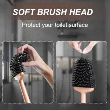 Sellemer Toilet Brush and Holder Set - Flexible Toilet Bowl Brush Head with Silicone Bristles, Compact Size for Storage and Organization, Ventilation Slots Base (1 Pack, Rose Gold)
