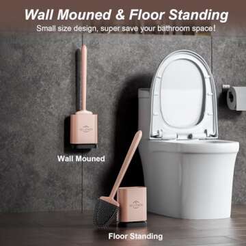Sellemer Toilet Brush and Holder Set - Flexible Toilet Bowl Brush Head with Silicone Bristles, Compact Size for Storage and Organization, Ventilation Slots Base (1 Pack, Rose Gold)