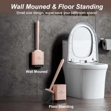 Sellemer Toilet Brush and Holder Set - Flexible Toilet Bowl Brush Head with Silicone Bristles, Compact Size for Storage and Organization, Ventilation Slots Base (1 Pack, Rose Gold)