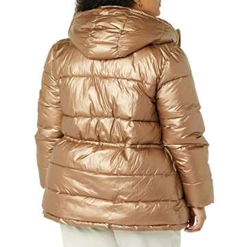 Amazon Essentials Women's Heavyweight Quilted Hooded Puffer Winter Jacket with Adjustable Waist, Metallic Taupe, Medium