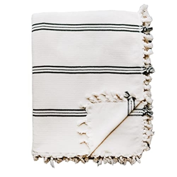 Turkish Cotton Throw Blanket | Large 65 x 85 | Cream & Black