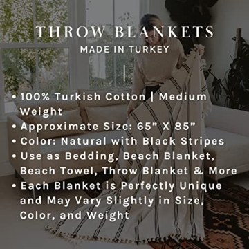 Turkish Cotton Throw Blanket | Large 65 x 85 | Cream & Black