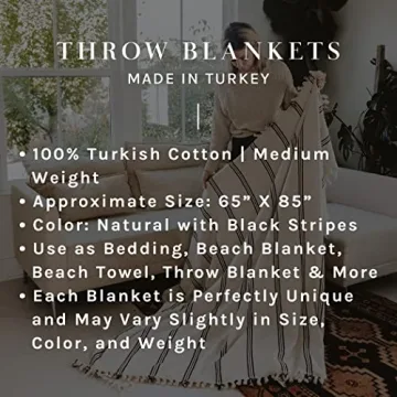 Turkish Cotton Throw Blanket | Large 65 x 85 | Cream & Black