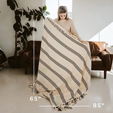 Turkish Cotton Throw Blanket | Large 65 x 85 | Cream & Black