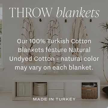 Turkish Cotton Throw Blanket | Large 65 x 85 | Cream & Black