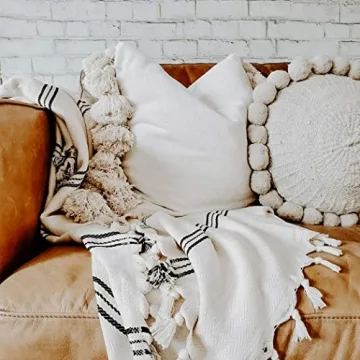 Turkish Cotton Throw Blanket | Large 65 x 85 | Cream & Black