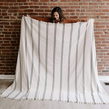 Turkish Cotton Throw Blanket | Large 65 x 85 | Cream & Black