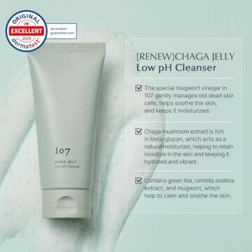 107 Gentle Gel Cleanser, Low pH, Non-Stripping Cleanser for Sensitive Skin, Enriched with Antioxidant & Calming Ingredients, Korean Beauty (4.0 fl oz)