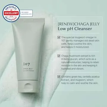 107 Gentle Gel Cleanser, Low pH, Non-Stripping Cleanser for Sensitive Skin, Enriched with Antioxidant & Calming Ingredients, Korean Beauty (4.0 fl oz)