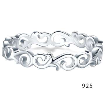 925 Sterling Silver Ring Boruo Celtic Knot Heart High Polish Tarnish Resistant Eternity Wedding Band...