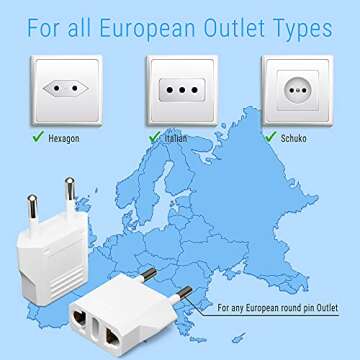 Unidapt 2-pack Europe Travel Plug Adapter, USA to European Plug Adapters, Travel from US Canada America Mexico to EU Europe Italy France Germany Spain Outlets, Type C Pin Converter, 220V Power Plugs