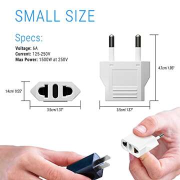 Unidapt 2-pack Europe Travel Plug Adapter, USA to European Plug Adapters, Travel from US Canada America Mexico to EU Europe Italy France Germany Spain Outlets, Type C Pin Converter, 220V Power Plugs