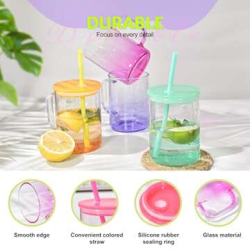 AGH Sublimation Glass Blanks with Colorful Lid and Straw