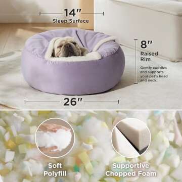 Lesure Medium Dog Bed with Cover Cave - Covered Round Dog Bed for Small and Medium Dogs, Machine Washable Burrow Pet Bed with Hooded Blanket, Cozy Cave Dog Bed with Anti-Slip Bottom, Purple 26"