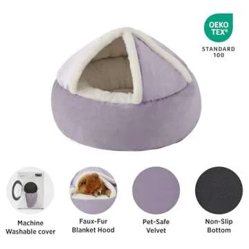Lesure Medium Dog Bed with Cover Cave - Covered Round Dog Bed for Small and Medium Dogs, Machine Washable Burrow Pet Bed with Hooded Blanket, Cozy Cave Dog Bed with Anti-Slip Bottom, Purple 26"